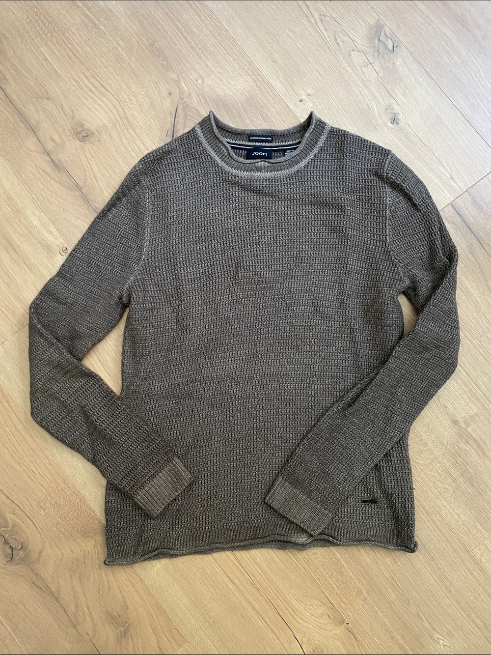 Women’s Merino Wool Olive Brown Knit Crewneck Sweater